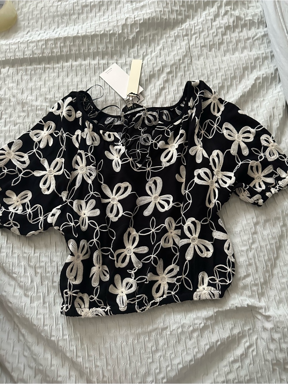 Joie Black Crop Top with White Floral Applique